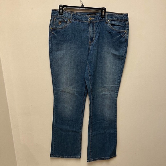 Rocawear Y2K Womens Straight Leg Embroidered Jeans Blue Plus Size 20 Gold Thread - Picture 1 of 6